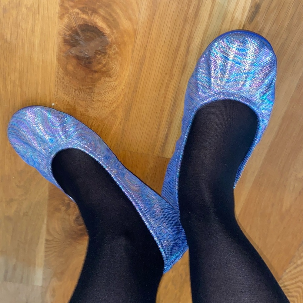 Brand New Leather Folding Ballet Flats Rainbow Shimmer Packable Shoes Like Tieks - Picture 10 of 15